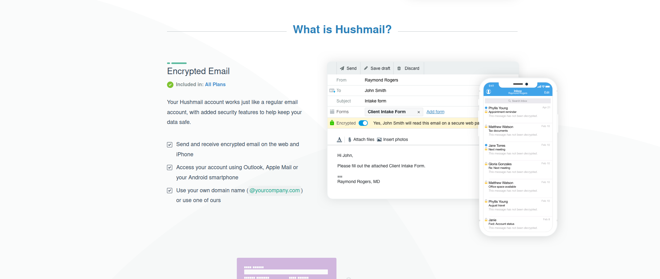 Screenshot of Hushmail, good private business email for healthcare and law professionals