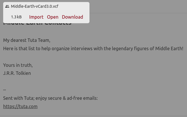 vCards received in attachments now come with a direct import option.