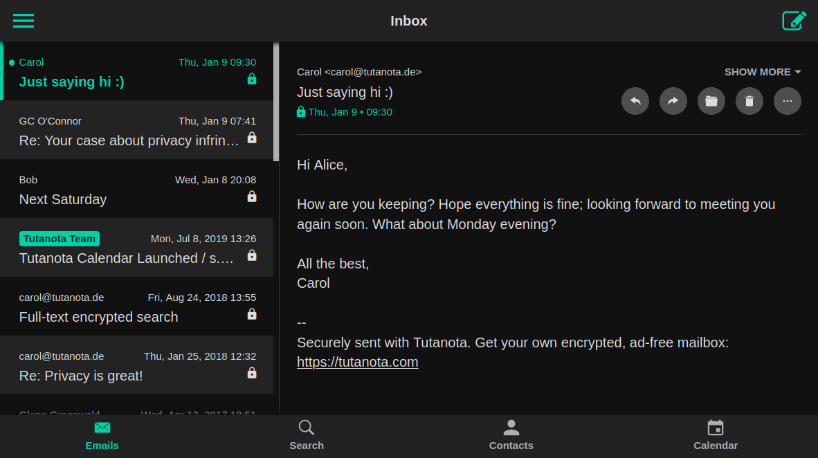 Tutanota encrypted email client in 2018
