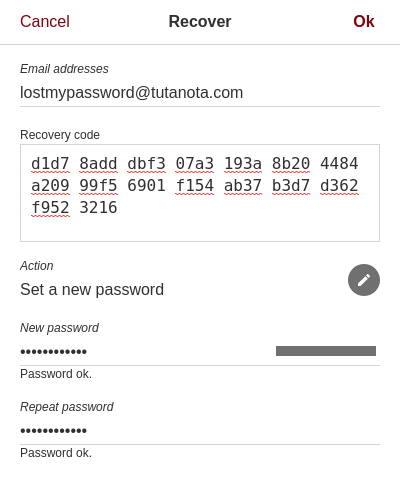 Screenshot: Secure password reset