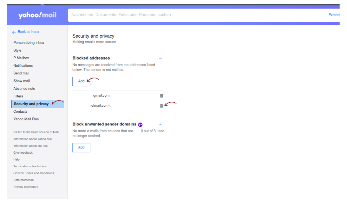 Review or edit blocked addresses in Yahoo Mail.