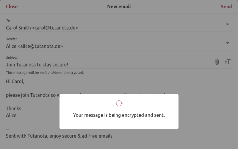 A névtelen Tuta mailbox (postaláda) képernyőképe különféle eszközökön.