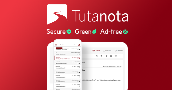 Preview image of website "Tuta Mail: Create a secure, private &amp; encrypted email account for free"